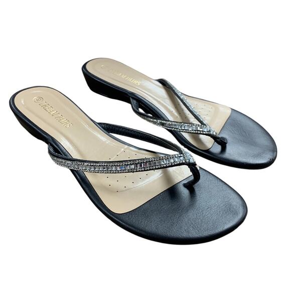 Dream Pairs Womens Size 10 Black SIlver Rhinestone 1.25" Wedge Heel Sandals - Picture 2 of 6